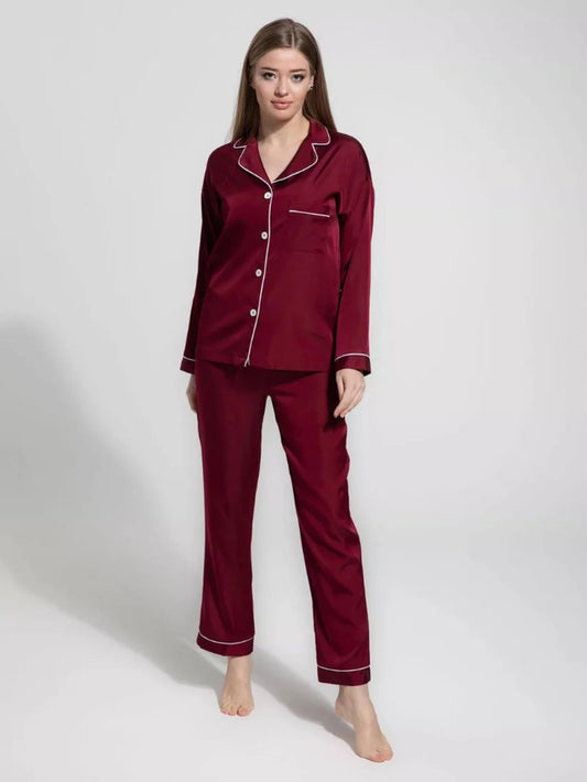 Silk Night Suit For Women - Maroon