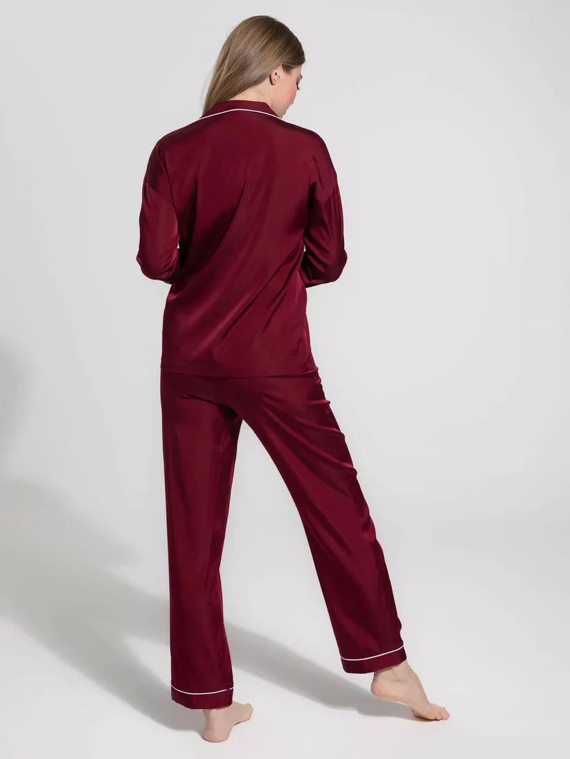 Silk Night Suit For Women - Maroon
