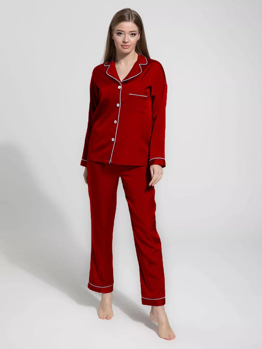Silk Night Suit For Women - Red