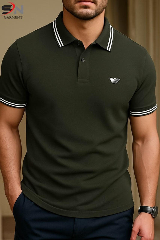 Embroidered Polo T-Shirt (Olive)