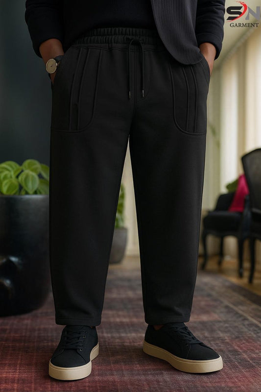 POCKET STRIPE BAGGY TROUSER (Black)