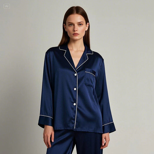Silk Night Suit For Women - Blue