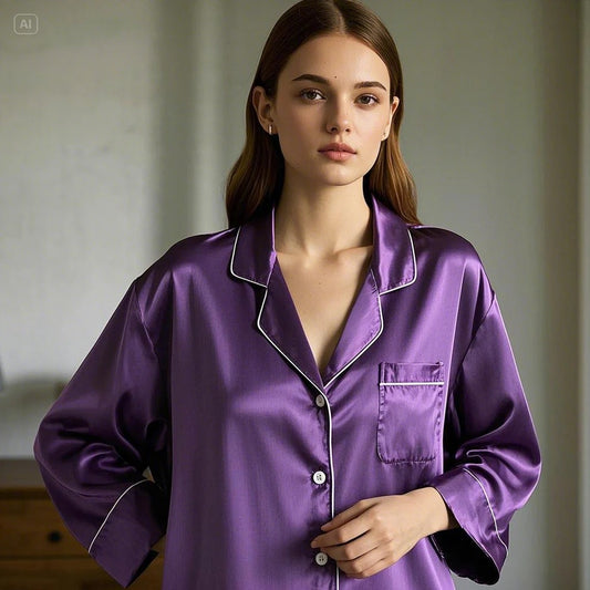 Silk Night Suit For Women - Purple