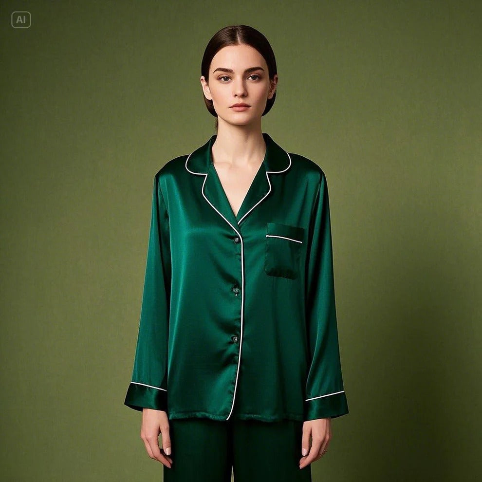 Silk Night Suit For Women - Green