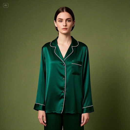 Silk Night Suit For Women - Green